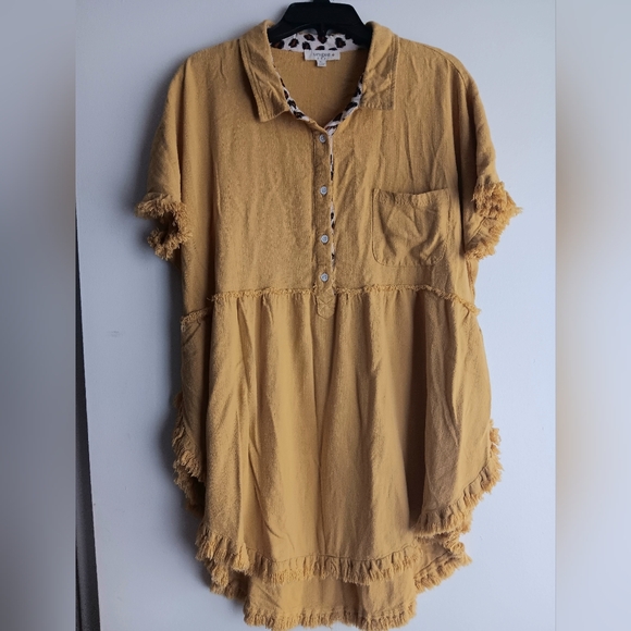 Umgee Tops - Umgee Yellow Fringed Button-Up Shirt